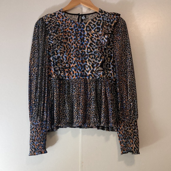 Blank London Tops - Anthropologie Blank London Moira Peplum Blouse Long Sleeves Leopard Print